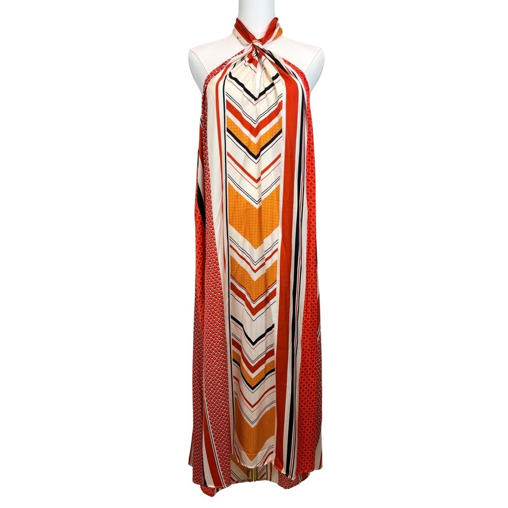 Banana Republic XXL Orange Red Chevron Halter Backless Cover Up Resortwear Dress